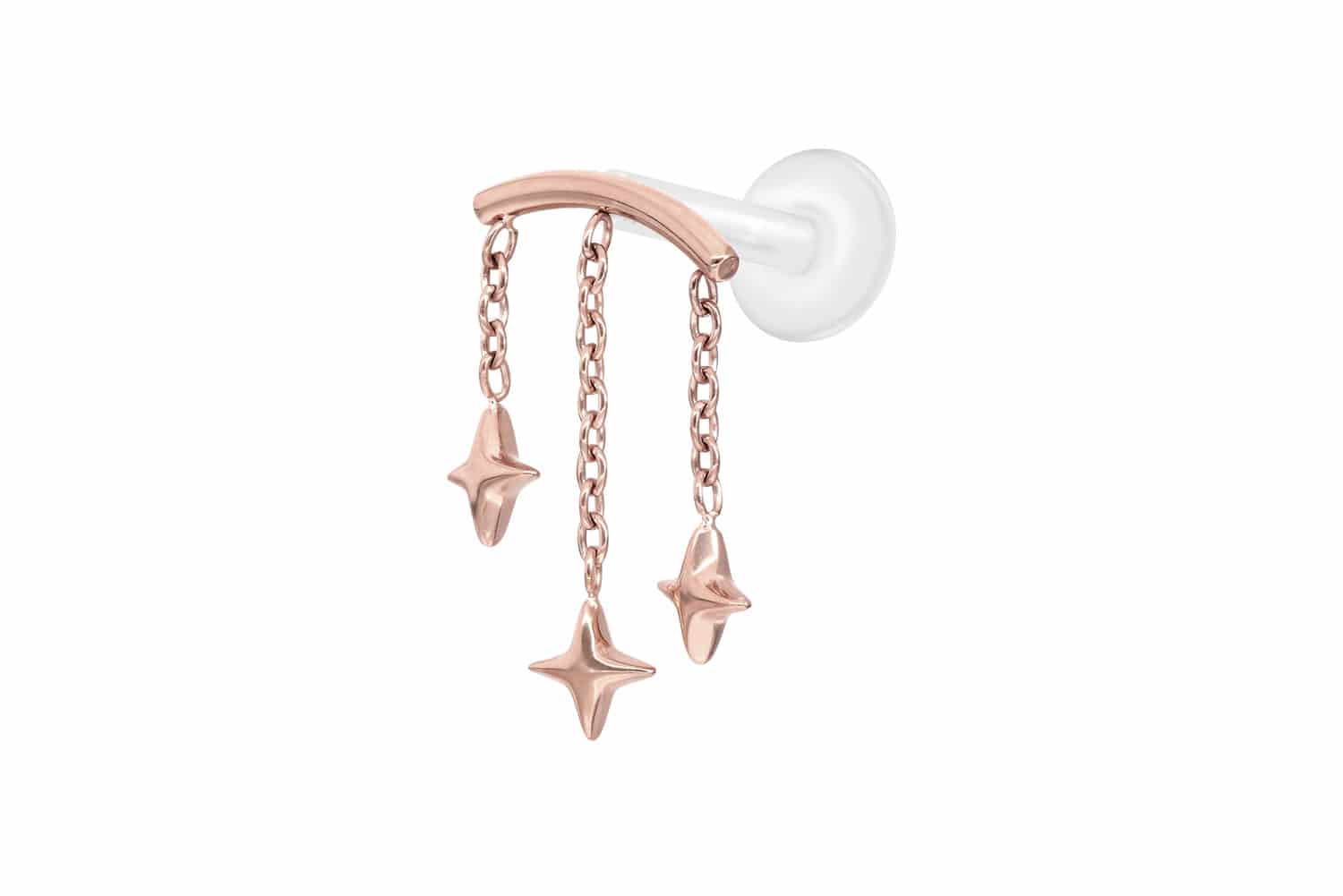 PTFE Labret Piercing mit Innengewinde + Titan-Aufsatz BOGEN + 3 STERNE